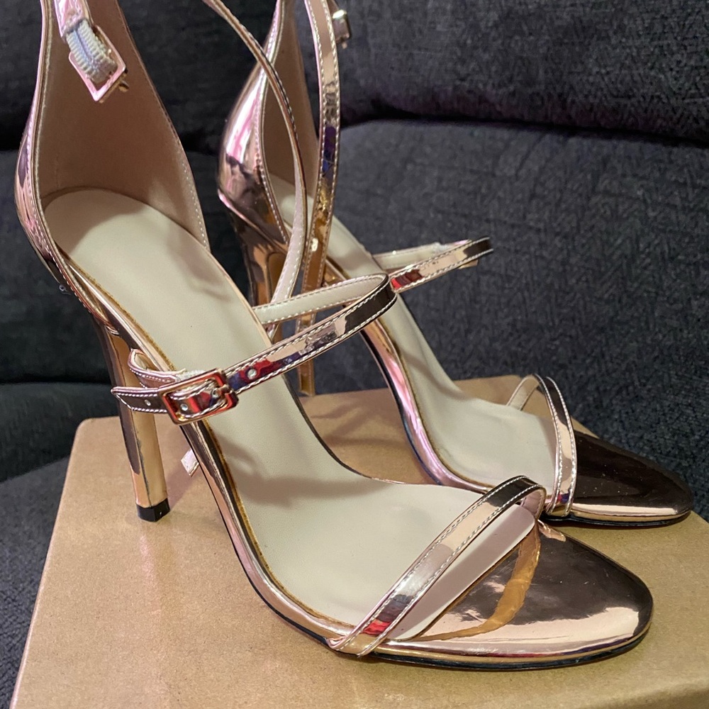 Beautiful never worn rose gold open toe heels